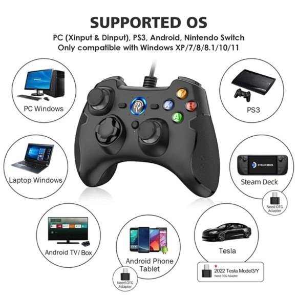 Wired Gaming Controller with Dual-Vibration Turbo and Trigger Buttons (Black) - Picture 3 of 6